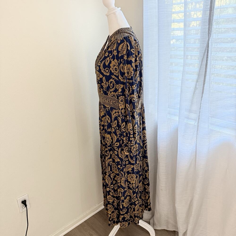 Boden Lily Midi Dress US 16-18R Navy Brown Floral Boho Jersey Fall Stretch - Picture 3 of 15